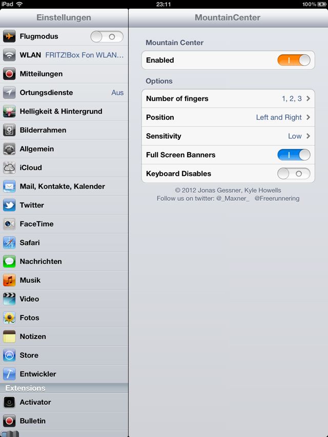 MountainCenter opened on the left side of the screen